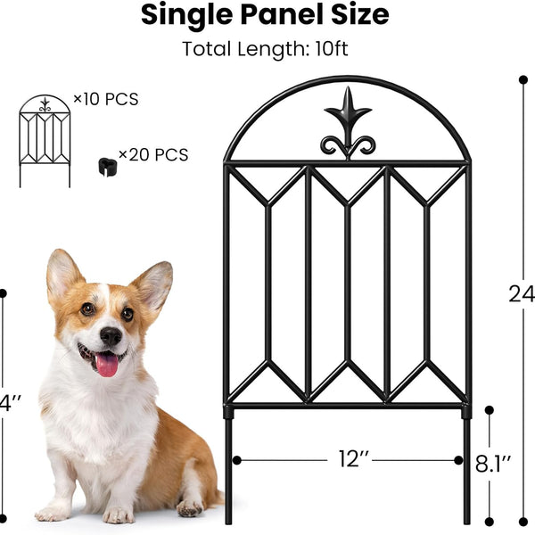 10 Panels Decorative Garden Fences and Borders for Dogs 24In(H)×10Ft(L) No Dig Metal Fence Panel Garden Edging Border Fence for Animal Barrier Fencing for Flower Bed Yard Patio