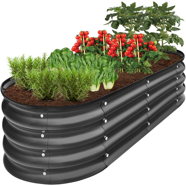 4X2X1Ft Outdoor Raised Metal Oval Garden Bed, Planter Box for Vegetables, Flowers - Charcoal