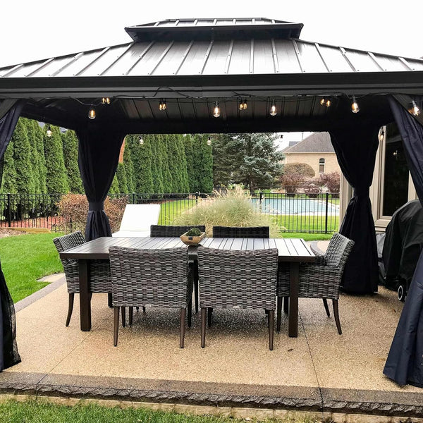 10' X 12' Hardtop Gazebo Canopy with Netting and Curtains for Outdoor Deck Backyard Heavy Duty Sunshade outside Metal Patio Permanent Pavilion